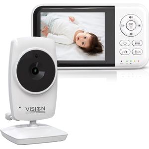 Baby Vision Babyfoon met Camera – Uitbreidbaar tot 4 Camera’s – Baby Monitor met 3,2 inch LCD Scherm – Tweerichtingscommunicatie - Temperatuursensor - Nachtvisie - Geluidsdetectie - 4 Verschillende Slaapliedjes -Feeding Reminder & Meer