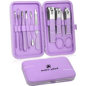 10-delige Manicure en Pedicureset met Etui - Nagelschaar, Nagelverzorging, Nagelknipper - Paars