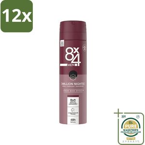 8 x 4 Deospray Men - No.18 Millions Nights - Deodorant - Voor Heren - 150 ml - Voordeelverpakking - 12 stuks - 8 x 4 deodorant - Millions Nights