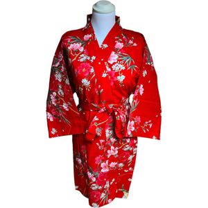 DongDong - Originele Japanse kimono kort - Katoen - Bloemen motief - L