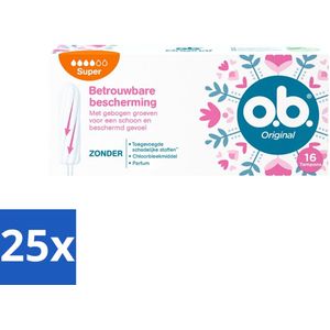 o.b. Tampons - Original Super - Gebogen Groeven - Voor Betrouwbare Bescherming - 16 Tampons - Bulkverpakking - 25 stuks