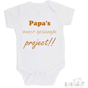 Soft Touch Romper "Papa's meest geslaagde project" Unisex Katoen Wit/tan Maat 56/62