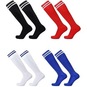 MIVAIUN 4 paar lange voetbalsokken voor kinderen, elastische trainingssokken, sportsokken, kniehoge voetbalsokken voor hardlopen, training, sport, jongens en meisjes van 5-12 jaar