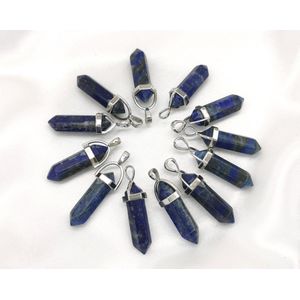 Edelsteen - Lapis lazuli - Obelisk Hanger met - gratis - zwart - gewaxed koord Ketting - Edelsteen Ketting - 45cm + 5cm Verstelbaar - Cadeautje Voor Hem en Haar