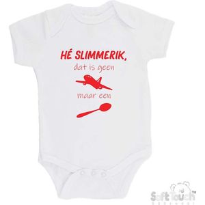 100% katoenen Romper ""He slimmerik, dat is geen vliegtuig maar een lepel"" Unisex Katoen Wit/rood Maat 68/74