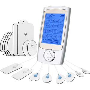 TechU™ Elektrodentherapie Massage – Zilver – 8 Elektroden Pads – Digitale Acupunctuur EMS Therapie voor Hele Lichaam – Ontspannen Spieren en Pijnbestrijding