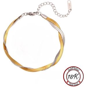 Borasi Bicolor Gevlochten Armband | Dames Armband Gedraaid | 18K Goldplated | 17 cm tot 21 cm | Roestvrij Staal Met 18K Goud Laag | Cadeau Voor Haar | Dames Sieraden | Best Verkochte Sieraden | Verjaardag Cadeau | Moederdag Cadeautje