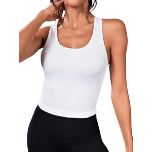 URBANFIT Sport Tanktop - Sporttop - Aansluitend & Sneldrogend - Mouwloos - Comfort Fit - Singlet - Haltertop - Wit - Maat M