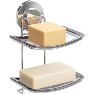 Dubbele zeephouder zuignap, chroom