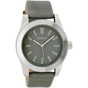 OOZOO Timepieces - Zilverkleurige horloge met grijze leren band - C6860