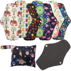 Inovra - Herbruikbare maandverbanden met antibacteriële bamboe inlegkruisjes (7 stuks, 10 inch, 4 lagen), inclusief natte zak