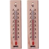 Amig Thermometer binnen/buiten - 2x - hout - bruin - 14 x 3 cm