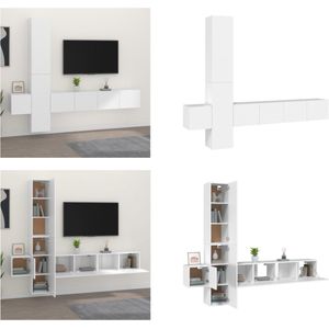 vidaXL 5-delige Tv-meubelset bewerkt hout wit - Tv-kast - Tv-kasten - Tv-meubel - Hifi-meubel