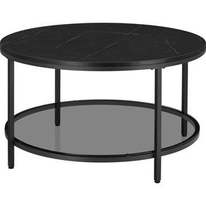 Rootz Marmer Zwart-Inkt Zwarte Salontafel - Woonkamertafel - Moderne tafel - Spaanplaat - Gehard glas - Staal - Verstelbare poten - 80 cm x 46 cm - 13,6 kg - 30 kg capaciteit