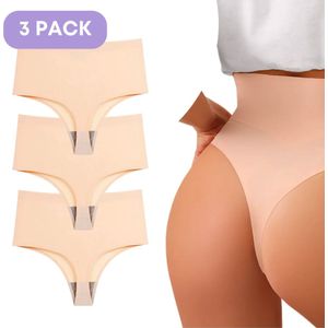 Naadloze High waist string voor Dames - Licht corrigerende string - Beige - Nude - Maat L - Set van 3 - Ultrazacht - Naadloos ondergoed dames - Seamless ondergoed dames - Invisible string