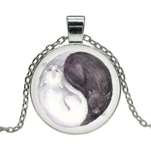 Fako Bijoux® - Ketting - Cabochon - Yin Yang - Poezen Ring