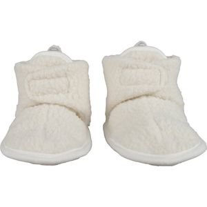 Lodger - Slofjes teddy fleece - Klittenband - 0-3 maanden - Wit - Gaan niet uit