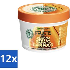 12 x Garnier - Fructis Hair Food Papaya - 3-in-1 Haarmasker - Beschadigd Haar - 400 ml - Haar Masker - Papaya - Beschadigd Haar - Haar Herstel - Voedend Masker