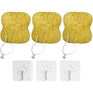 - Set van 3 Badkamersponzen en Lijmhaken voor Douche - Peeling Spons voor Zachte Huid