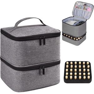 Draagbare Nagellak Opbergdoos - Grijs - PU Leren Opbergdoos - Geschikt voor Meer dan 30 Flesjes Nagellak