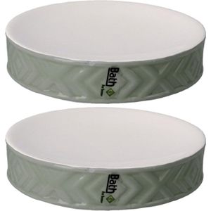 Set van 2x stuks zeephouders/zeepbakjes groen/wit keramiek 10 cm - Toilet/badkamer/keuken accessoires