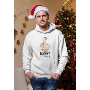 Middle Finger - Kerst Hoodie - Kerst Trui Wit - Grappig Hoodie - Maat M - Limited Edition