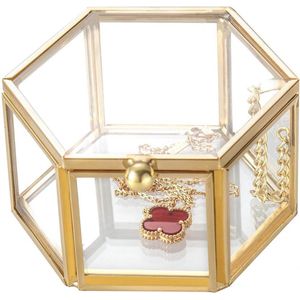 Sieradendoos - Sieradendoosje Kleine Gouden Glazen Trinket Box Zeshoek Clear Ringen - Oorbellen Sieraden Organizer Sierlijke Decoratieve Doos voor Valentijnsdag Bruiloft Verjaardag Moeders Gift