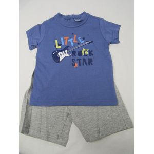 Wiplala - Jen & James - Zomer pyjama - Jongen - Blauw / grijst - Little rock star -  80 - 1 jaar