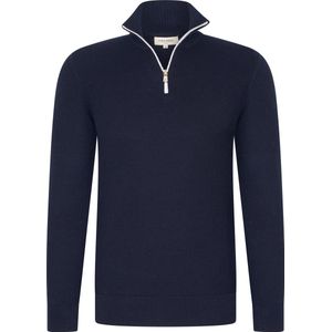 YVES ENZO Half Zip Heren Trui 100% Piqué katoen - Heren Sweater - Schipperstrui met rits - Coltrui Heren - Maat XL - Navy