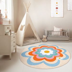 Kinderkamer Vloerkleed Rond Tapijt|Educatieve kindertapijten|Antislip Kindervloerkleed|Kinderen Tapijt Decor|Speelkleed|Kleurrijk kindervloerkleed|Bloemenkracht