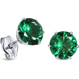 Miore - Oorknopjes - Witgoudkleurig - Groene Smaragd - 9 Karaat
