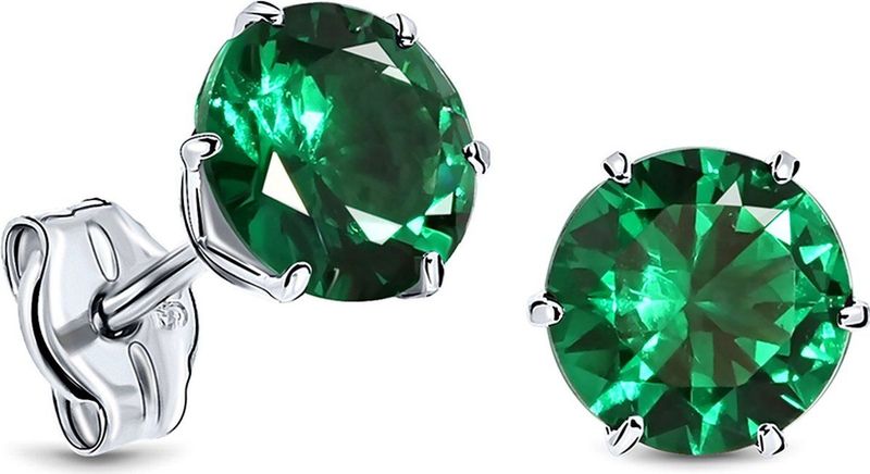 Miore - Oorknopjes - Witgoudkleurig - Groene Smaragd - 9 Karaat