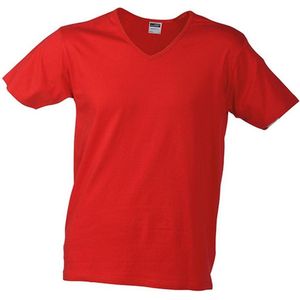 James and Nicholson Heren Slim Fit V Hals T-Shirt (Rood)