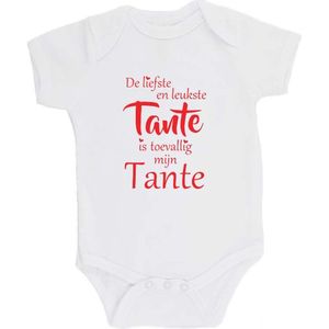 100% katoenen Romper ""De liefste en leukste Tante is toevallig mijn tante"" Unisex Katoen Wit/rood 68/74