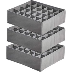 Set van 3 opvouwbare lade-organizers met 24 roosters voor sokken, ondergoed en accessoires