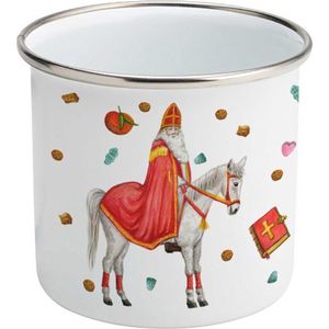 World of Mies emaille mok met naam - Sinterklaas - Gepersonaliseerde drinkbeker - kraamcadeau - Dieren in aquarel - Geschilderd door Mies