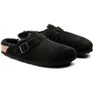Klomp Birkenstock Unisex Boston Black Black Narrow Suede Sheepskin