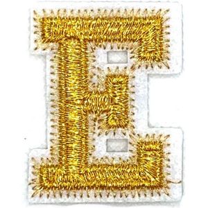 Alfabet Letter Strijk Embleem Patch Goud Wit Letter E / 3.5 cm / 4.5 cm