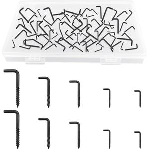 Allecto Plus - Schroefhaken set van 120 stuks in 5 maten voor binnen en buiten (zwart)