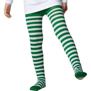dressforfun - Gestreepte kousenbroek voor kinderen groen-wit 134/152 - verkleedkleding kostuum halloween verkleden feestkleding carnavalskleding carnaval feestkledij partykleding - 303440