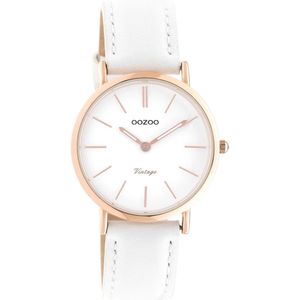 OOZOO Timepieces - Rosé goudkleurige horloge met witte leren band - C9317