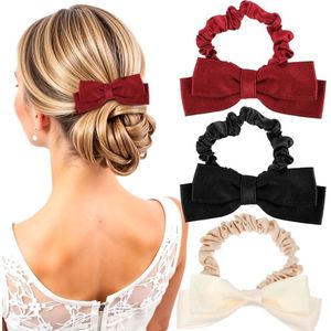 3 stuks zijden haarelastiekjes met strik - elegante rode haarstrik met haar - haarstrikken voor meisjes - rode strik haar - strik - scrunchie - elastische haarbanden voor dames - zwart - rood - beige