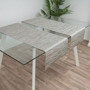 Tafelloper geweven vinyl grijs, beige bamboes-sFranse Tafelkleden®