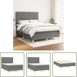The Living Store Boxspring met matras stof donkergrijs 140x190 cm - Boxspringbed - Donkere Kleuren - Boxspring Frame - Pocketed Spring Mattress - Medium Firm Mattress