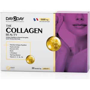 DAY2DAY - The Collagen Beauty - Collageen - Beauty Shot Collageen 5.500 mg (vloeibaar in tubes) - Suiker & Glutenvrij - Mangosmaak