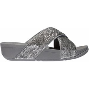 FitFlop - Lulu Crinkled-Shimmer Cross Slides - Metallic Classic Beige - Slippers