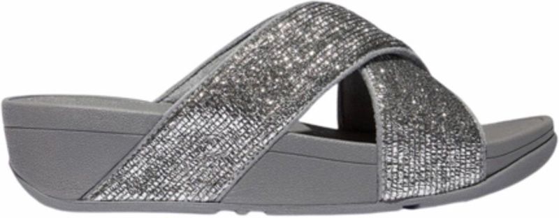 FitFlop - Lulu Crinkled-Shimmer Cross Slides - Metallic Classic Beige - Slippers