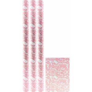 Baby Geboorte Cadeaupapier Inpakpapier Meisje - 3 Rollen - Roze - 300 x 70 cm