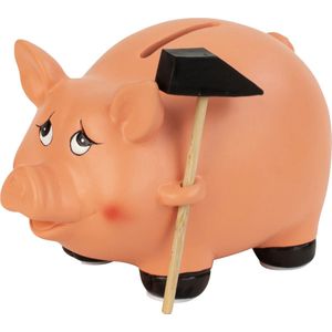 Spaarvarken met hamer - keramiek - roze - 15 x 10 cm - Spaarpot