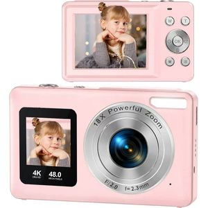2 IN 1Digitale camera - 1080P Compactcamera- 48M camera - HD vlogging - camera - draagbare minicamera met 2,4 inch LCD - Roze